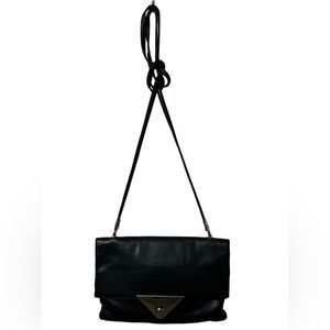 𝅺renato Angi black Italian Leather clutch, flap over with twist lock
